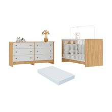 Berço 3 Em 1 Com Colchão Incluso E Cômoda Framboesa Multimóveis MP4680 Madeirado-branco