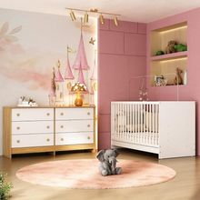 Berço 3 Em 1 Para Colchão 130 X 60cm Com Cômoda Framboesa Multimóveis MP4679 Branco-madeirado