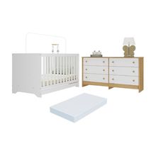 Berço Americano 3 Em 1 Com Colchão Incluso E Cômoda Caramelo Multimóveis MP4678 Branco-madeirado