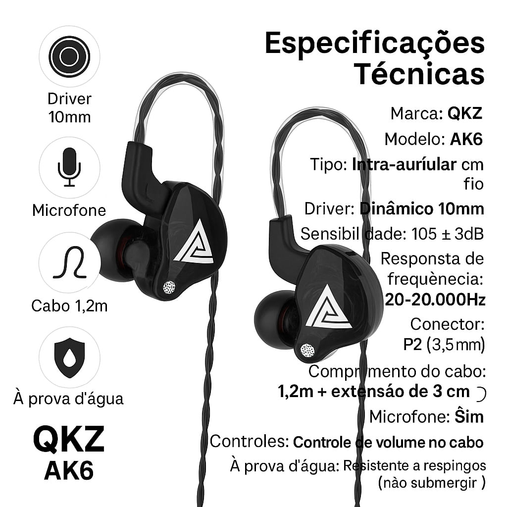 Fone De Ouvido Qkz Ak6 Retorno De Palco Com Microfone + Case