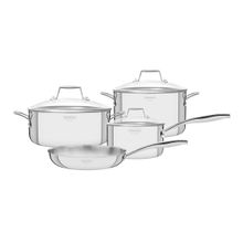 Jogo Panelas Tramontina Grano Glass Aço Inox Corpo Triplo Tampa Vidro 4 Peças Tramontina