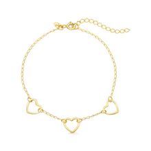 Pulseira Trio de Coração de Prata com banho de Ouro 18k