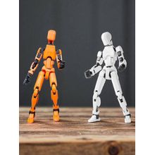 Kit 02 Bonecos 100% Articulado Dummy 13 Brinquedo Manequim Infantil 14cm DESMONTADO Laranja/preto - Branco/Preto