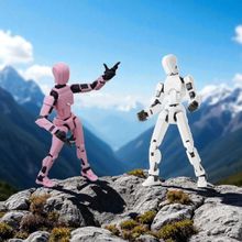 Kit 02 Bonecos 100% Articulado Dummy 13 Brinquedo Manequim 14cm DESMONTADO Rosa/Preto + Branco/Preto