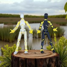 Kit 02 Bonecos 100% Articulado Dummy 13 Brinquedo Manequim 14cm DESMONTADO Transparente/Amarelo + Preto/Amarelo