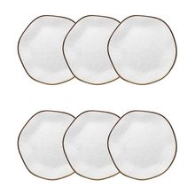 Jogo de 6 Pratos Sobremesa Oxford Ryo Maresia Branco e Marrom 21,5cm Porcelana