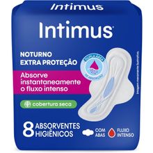 Intimus Absorvente Externo, Noturno Cobertura Seca com Abas, 8 unidades, Branco