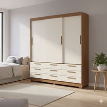 Guarda-Roupa Casal Santos Andirá Morretes com 3 Portas de Correr, 9 Gavetas e 4 Prateleiras - 194,4cm de largura