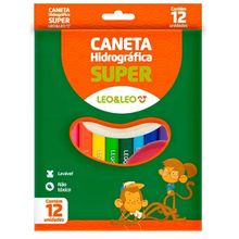 Caneta Hidrográfica Escolar Super Leo & Leo Com 12 Cores Volta As Aulas