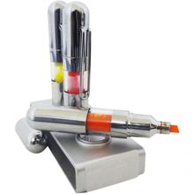 Caneta Marca Texto 3 Caneta C/ 1 Suporte Cromado Kit C/12