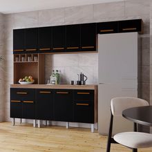 Cozinha Zínia Completa Balcão Com Tampo Mb1 300cm Cor Savana Preto