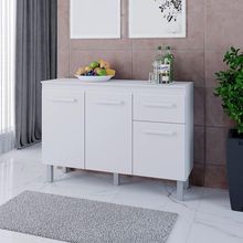 Balcão Zínia 3 Portas 1 Gaveta E Tampo Cozinha Mb1 120cm Cor Branco