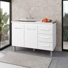 Balcão Rosa 2 Portas 3 Gaveta Cozinha Mb1 120cm Cor Branco