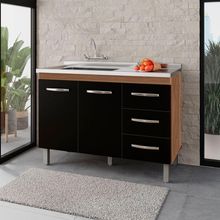 Balcão Rosa 2 Portas 3 Gaveta Cozinha Mb1 120cm Cor Savana Preto Pc