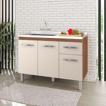 Balcão Lírio 3 Portas 1 Gaveta Cozinha Mb1 120cm Cor Savana Off White Pc