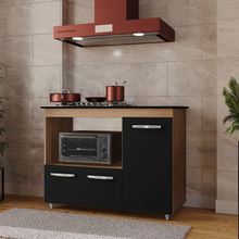 Balcão Dália Para Cooktop 4 Bocas 3 Portas Cozinha Mb1 120cm Cor Savana Preto Pc