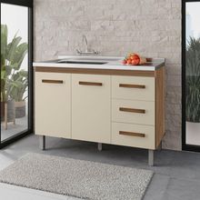 Balcão Rosa 2 Portas 3 Gaveta Cozinha Mb1 120cm Cor Savana Off White