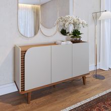 Aparador Buffet Jurere 136cm 3 Portas De Giro - Ssx Multicoisas Cor Off White Matte/freijo