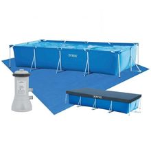 Piscina Estrutural Retangular 7.127 Litros Com Filtro 110v + Capa + Forro Pvc Armação Intex