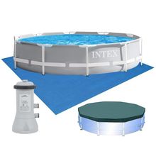 Piscina Estrutural Armação 6.503 Litros Prism Com Filtro 110v Capa E Forro Intex