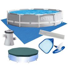 Piscina Estrutural Armação 4.485l Prism Cinza Capa Bomba 220v Forro Kit Limpeza Intex