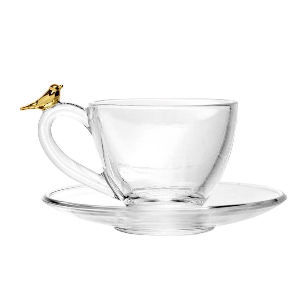 Encontraproduto.com.br - Xícara De Café Com Pires Golden Bird Pássaro 80ml Cristal Ecológico Wolff