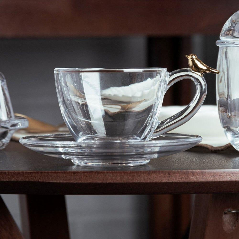 Encontraproduto.com.br - Xícara De Café Com Pires Golden Bird Pássaro 80ml Cristal Ecológico Wolff
