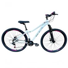Bicicleta Aro 29 Gta Start Alumínio 27v K7 Freio A Disco Garfo Suspensão Mountain Bike branco-cinza-rosa Tam: 15