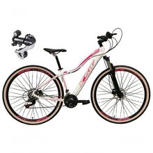 Bicicleta Feminina Aro 29 Ksw Mwza Câmbio Shimano Acera 24v Aluminio K7 Garfo Trava Freio A Disco branco-rosa Tam: 15