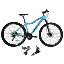 Bicicleta Feminina Aro 29 Absolute Hera 24v Cambios Shimano Freio A Disco Mtb Alumínio Azul-Verde Tam: 17