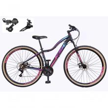 Bicicleta Aro 29 Ksw Mwza Feminina Câmbios Shimano 24v Aluminio Freio A Disco Garfo Suspensão preto-pink-Azul Tam: 15