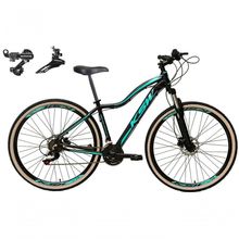 Bicicleta Aro 29 Ksw Mwza Feminina Câmbios Shimano 24v Aluminio Freio A Disco Garfo Suspensão preto-Azul Tam: 15
