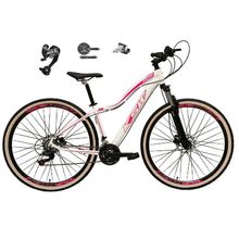 Bicicleta Aro 29 Ksw Mwza Feminina Câmbios Shimano Altus 27v Freio Hidráulico K7 Garfo C-trava branco-rosa Tam: 15