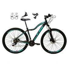 Bicicleta Aro 29 Ksw Mwza Feminina Câmbios Shimano 21v Freio Hidráulico Garfo Suspensão preto-Azul Tam: 17