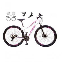 Bicicleta Aro 29 Ksw Mwza Feminina Câmbios Shimano 21v Freio Hidráulico Garfo Suspensão branco-rosa Tam: 17