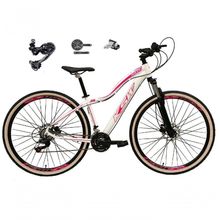 Bicicleta Aro 29 Ksw Mwza Feminina Câmbio Shimano Deore-altus 27v Freio Hidráulico Garfo C-trava branco-rosa Tam: 15