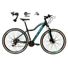 Bicicleta Aro 29 Ksw Mwza Feminina Câmbio Shimano Alívio-altus 27v Freio Hidráulico Garfo C-trava preto-Azul Tam: 17