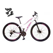 Bicicleta Aro 29 Ksw Mwza Feminina Câmbios Shimano 21v Freio A Disco Garfo Suspensão Mtb branco-rosa Tam: 17