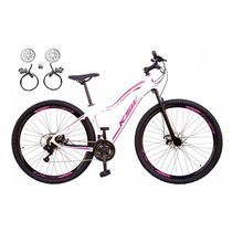Bicicleta Aro 29 Ksw Mwza Feminina Alumínio 21v Freio Hidraulico Garfo Suspensão Mtb branco-rosa Tam: 15