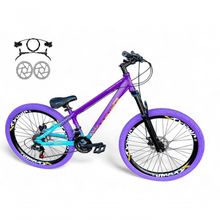 Bicicleta Aro 26 Vikingx Tuff Freio Hidráulico 21v Freeride Rodas Vmaxx Suspensão Pneu Flame Roxo-Azul X44