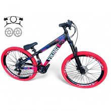 Bicicleta Aro 26 Vikingx Tuff Freio Hidráulico 21v Freeride Rodas Vmaxx Suspensão Pneu Flame preto-rosa X25