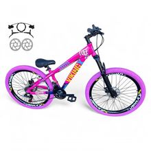 Bicicleta Aro 26 Vikingx Tuff Freio Hidráulico 21v Freeride Rodas Vmaxx Suspensão Pneu Flame rosa-Azul X25