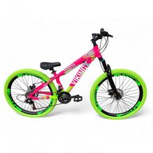 Bicicleta Aro 26 Vikingx Tuff Freeride 21v Aro Vmaxx Freio A Disco Garfo Suspensão Pneu Flame rosa-Verde X25