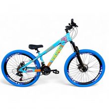 Bicicleta Aro 26 Vikingx Tuff Freeride 21v Aro Vmaxx Freio A Disco Garfo Suspensão Pneu Flame Azul-Laranja X25