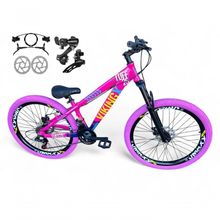 Bicicleta Aro 26 Vikingx Tuff Câmbios Shimano Freio Hidráulico 21v Freeride Aro Vmaxx Flame rosa-Azul X25