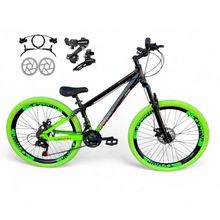 Bicicleta Aro 26 Vikingx Tuff Câmbios Shimano Freio Hidráulico 21v Freeride Aro Vmaxx Flame preto-Verde X44