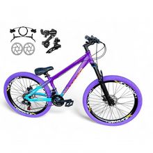 Bicicleta Aro 26 Vikingx Tuff Câmbios Shimano Freio Hidráulico 21v Freeride Aro Vmaxx Flame Roxo-Azul X44