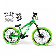 Bicicleta Aro 26 Vikingx Tuff Câmbios Shimano Freio Hidráulico 21v Freeride Aro Vmaxx Flame Verde X25