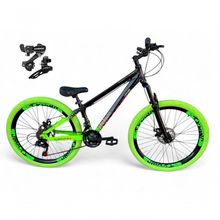 Bicicleta Aro 26 Vikingx Tuff Câmbios Shimano 21v Freeride Freio A Disco Aro Vmaxx Pneu Flame preto-Verde X44