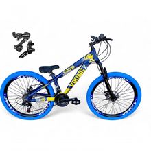 Bicicleta Aro 26 Vikingx Tuff Câmbios Shimano 21v Freeride Freio A Disco Aro Vmaxx Pneu Flame Azul-amarelo X25